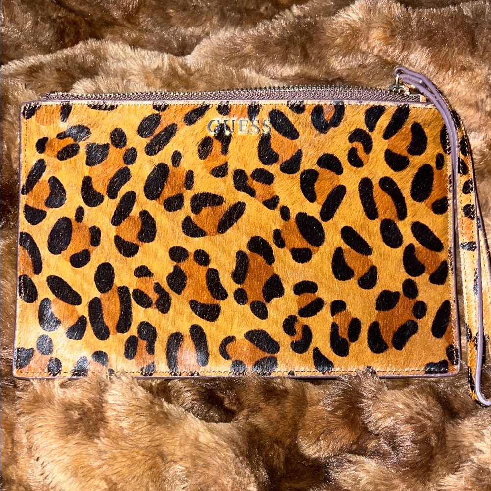 Guess Brown and Black Animal Print Wristlet